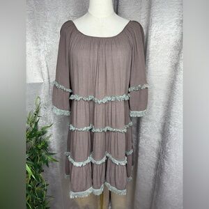 GYPSAN Women’s Taupe Fringe Boho Tunic Dress Sz S
